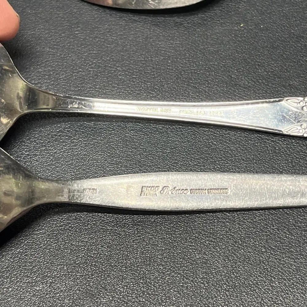Vintage Server Spoons Stainless Flatware Lot Of 5, Oneida Rogers Ekco Eterna. F8